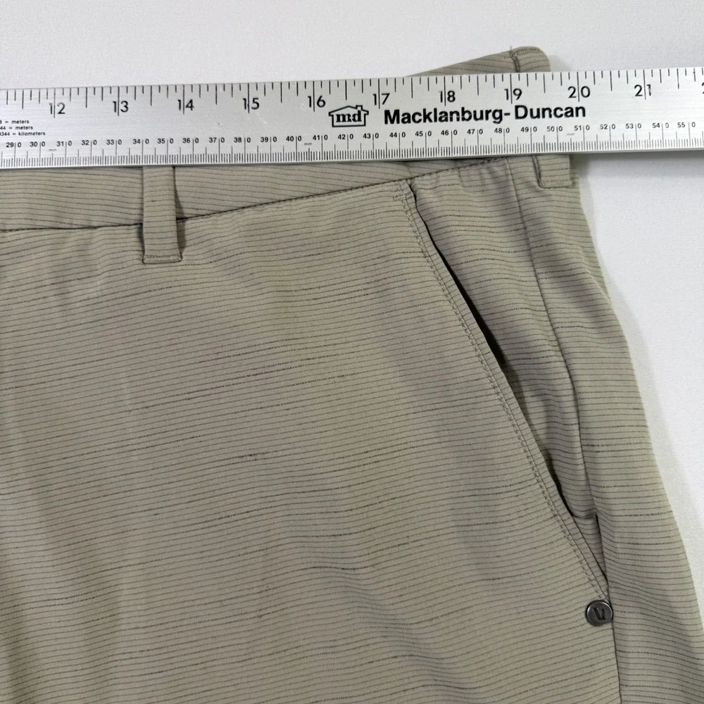 Vuori Aim Shorts Mens 38 Khaki Micro Stripe Performance Golf Technical Chino